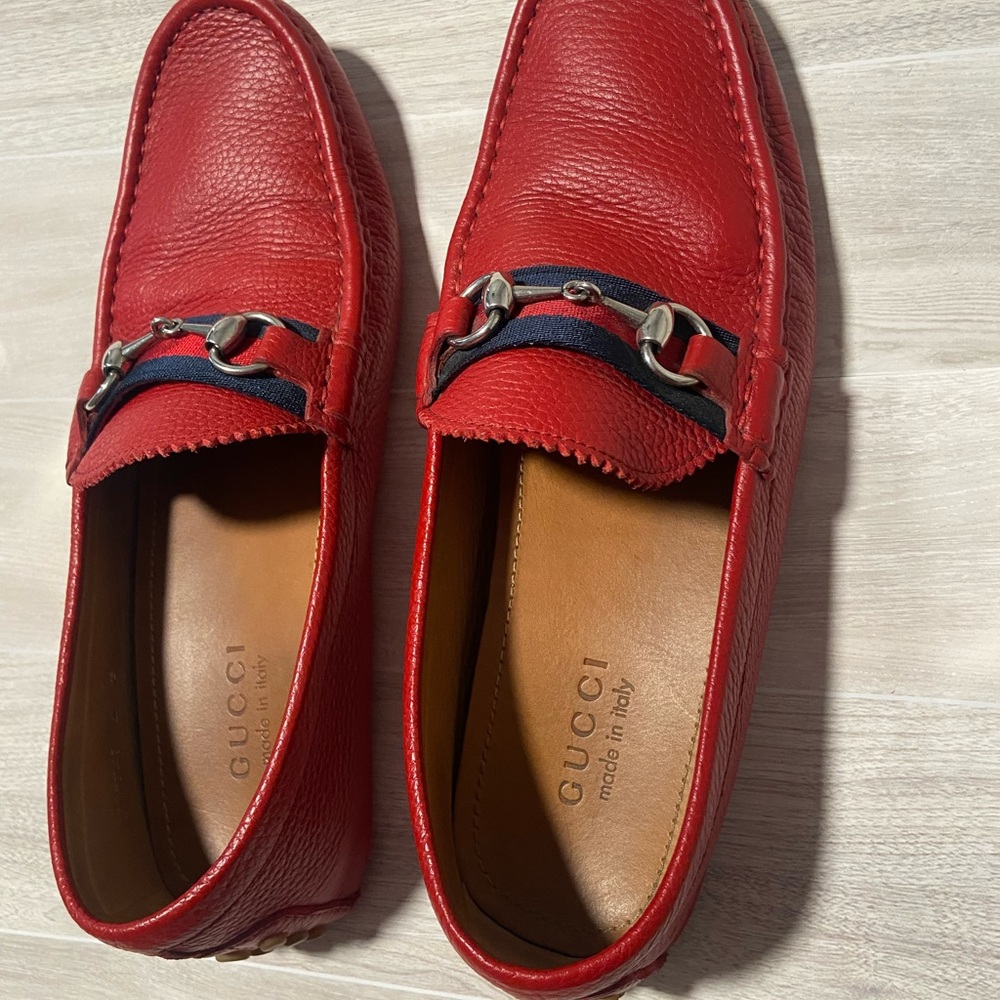 Gucci Red Leather Horsebit Drivers - Picture 2 of 16